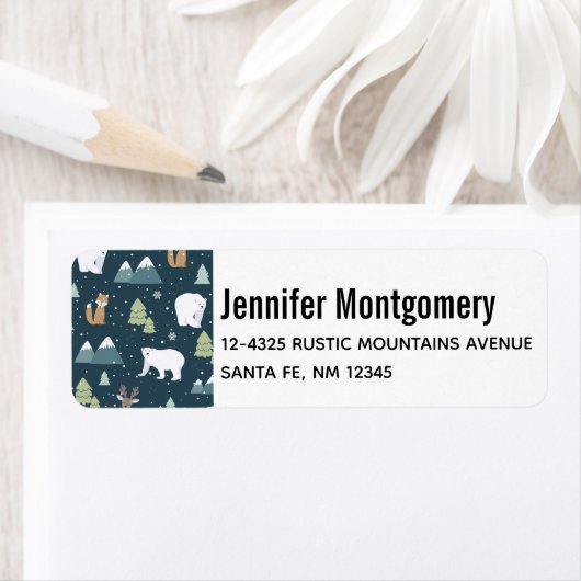 Cute Kerstwinter Animals Rustin Pattern Etiket (Insitu)