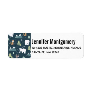 Cute Kerstwinter Animals Rustin Pattern Etiket