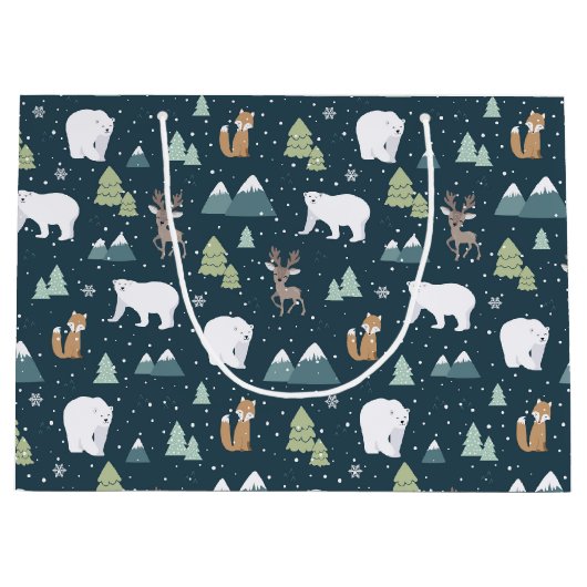 Cute Kerstwinter Animals Rustin Pattern Groot Cadeauzakje (Voorkant)