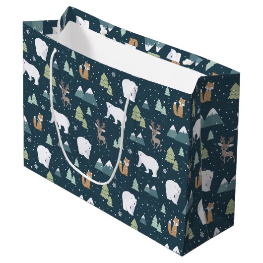 Cute Kerstwinter Animals Rustin Pattern Groot Cadeauzakje (Voorkant Gekanteld)