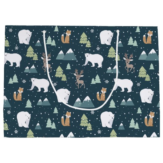 Cute Kerstwinter Animals Rustin Pattern Groot Cadeauzakje (Achterkant)