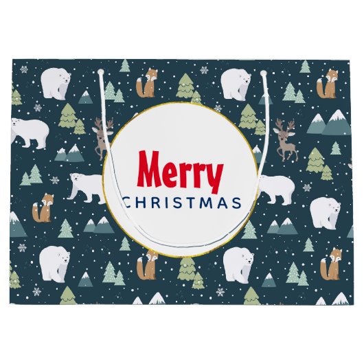 Cute Kerstwinter Animals Rustin Pattern Groot Cadeauzakje (Voorkant)