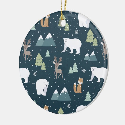 Cute Kerstwinter Animals Rustin Pattern Keramisch Ornament (Links)