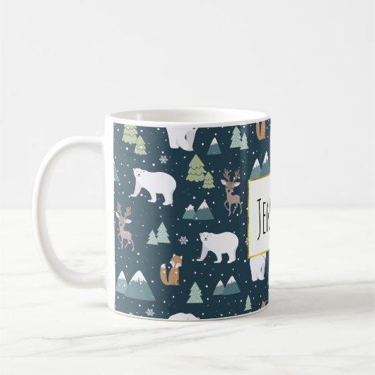 Cute Kerstwinter Animals Rustin Pattern Koffiemok (Links)