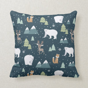 Cute Kerstwinter Animals Rustin Pattern Kussen