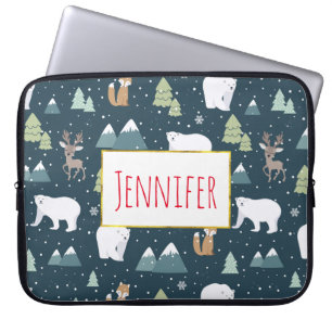 Cute Kerstwinter Animals Rustin Pattern Laptop Sleeve