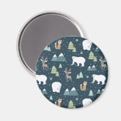 Cute Kerstwinter Animals Rustin Pattern Magneet (Voorkant / Achterkant)