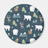 Cute Kerstwinter Animals Rustin Pattern Magneet (Voorkant)