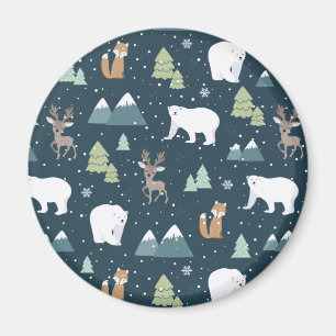 Cute Kerstwinter Animals Rustin Pattern Magneet
