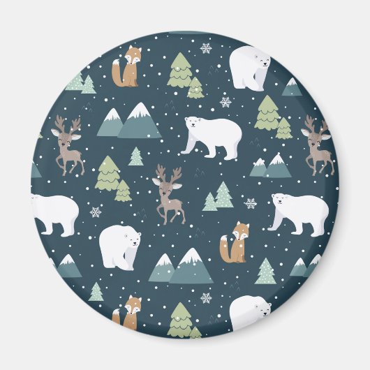 Cute Kerstwinter Animals Rustin Pattern Magneet (Voorkant)