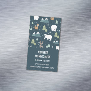 Cute Kerstwinter Animals Rustin Pattern Magnetisch Visitekaartje