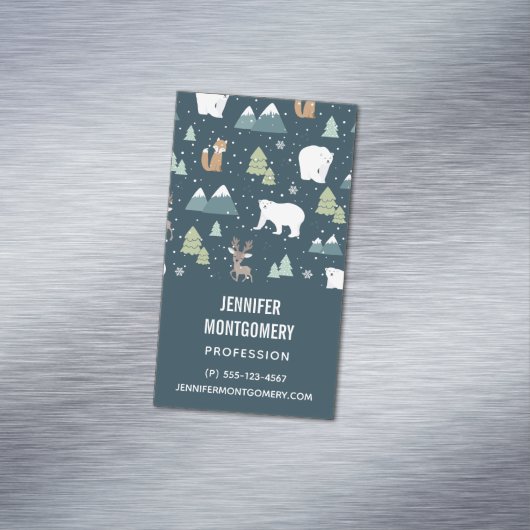 Cute Kerstwinter Animals Rustin Pattern Magnetisch Visitekaartje (Voorbeeld)
