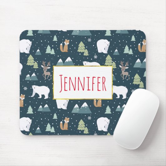 Cute Kerstwinter Animals Rustin Pattern Muismat (Met muis)