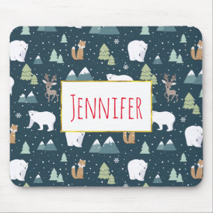 Cute Kerstwinter Animals Rustin Pattern Muismat
