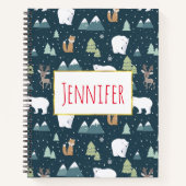 Cute Kerstwinter Animals Rustin Pattern Notitieboek (Voorkant)