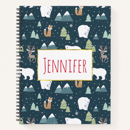 Cute Kerstwinter Animals Rustin Pattern Notitieboek (Voorkant)