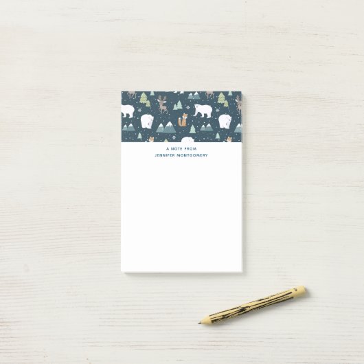 Cute Kerstwinter Animals Rustin Pattern Post-it® Notes (Op bureau)