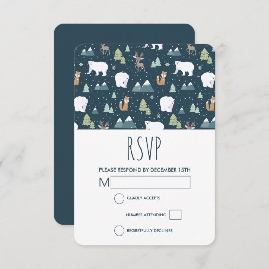Cute Kerstwinter Animals Rustin Pattern RSVP Kaartje (Voorkant / Achterkant)
