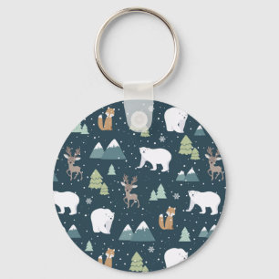 Cute Kerstwinter Animals Rustin Pattern Sleutelhanger
