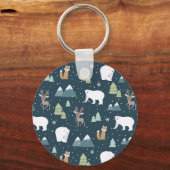 Cute Kerstwinter Animals Rustin Pattern Sleutelhanger (Voorkant)