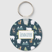 Cute Kerstwinter Animals Rustin Pattern Sleutelhanger (Voorkant)