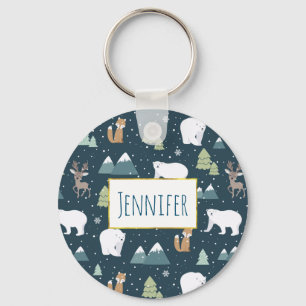 Cute Kerstwinter Animals Rustin Pattern Sleutelhanger
