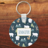 Cute Kerstwinter Animals Rustin Pattern Sleutelhanger (Voorkant)