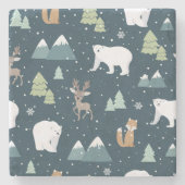 Cute Kerstwinter Animals Rustin Pattern Stenen Onderzetter (Voorkant)