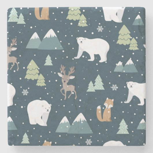 Cute Kerstwinter Animals Rustin Pattern Stenen Onderzetter (Voorkant)