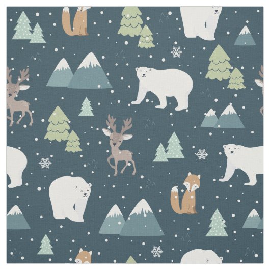 Cute Kerstwinter Animals Rustin Pattern Stof (Swatch)