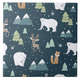Cute Kerstwinter Animals Rustin Pattern Tegeltje