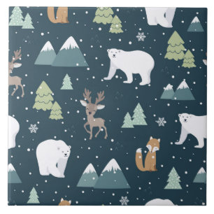 Cute Kerstwinter Animals Rustin Pattern Tegeltje