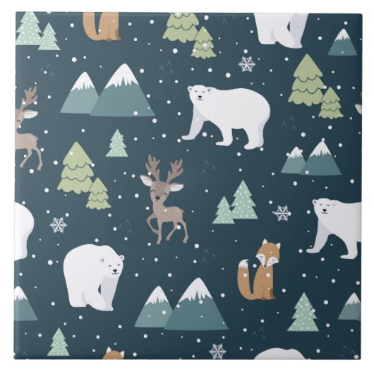 Cute Kerstwinter Animals Rustin Pattern Tegeltje (Voorkant)
