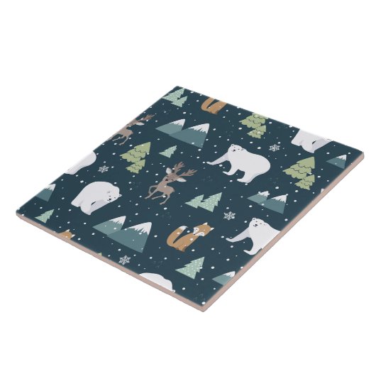 Cute Kerstwinter Animals Rustin Pattern Tegeltje (Zijkant)