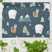 Cute Kerstwinter Animals Rustin Pattern Theedoek (Gevouwen)