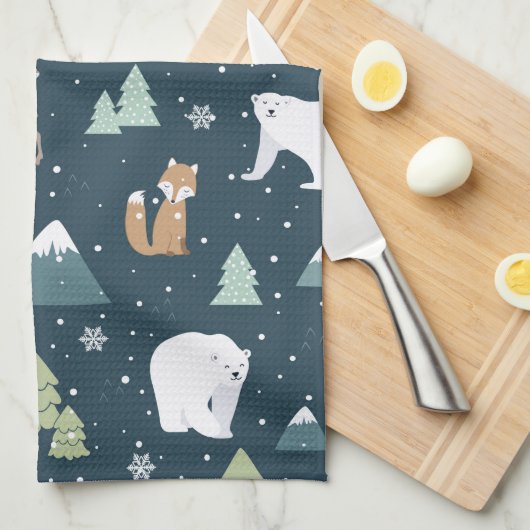 Cute Kerstwinter Animals Rustin Pattern Theedoek (Quarter Fold)