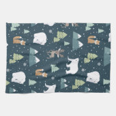 Cute Kerstwinter Animals Rustin Pattern Theedoek (Horizontaal)