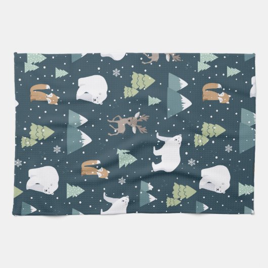 Cute Kerstwinter Animals Rustin Pattern Theedoek (Horizontaal)