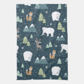 Cute Kerstwinter Animals Rustin Pattern Theedoek (Verticaal)