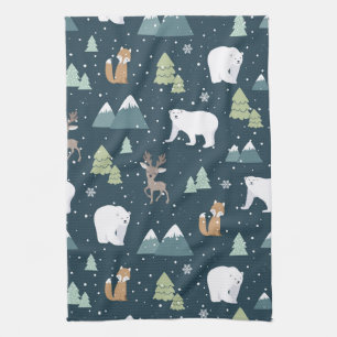 Cute Kerstwinter Animals Rustin Pattern Theedoek