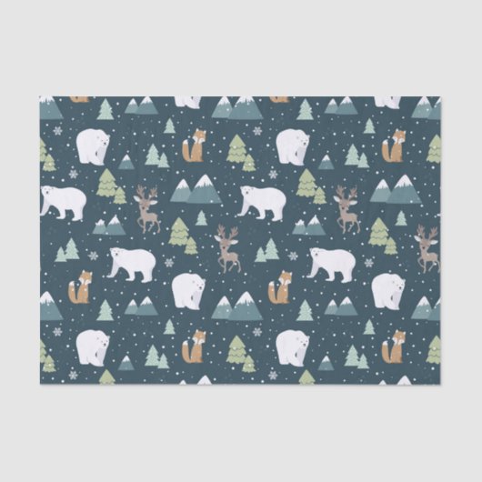 Cute Kerstwinter Animals Rustin Pattern Tissuepapier (Voorkant)