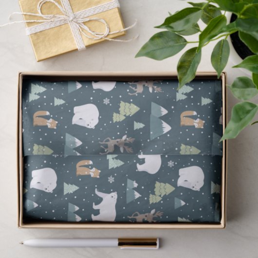 Cute Kerstwinter Animals Rustin Pattern Tissuepapier (Geschenk)