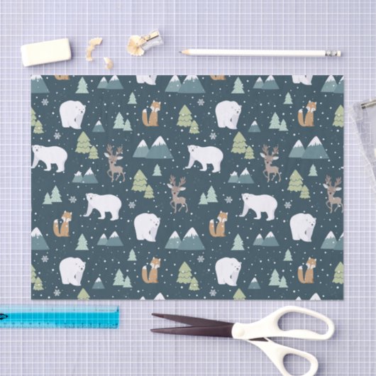 Cute Kerstwinter Animals Rustin Pattern Tissuepapier (Craft)