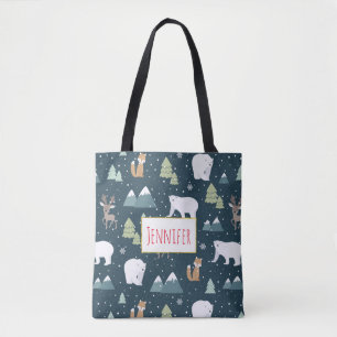 Cute Kerstwinter Animals Rustin Pattern Tote Bag