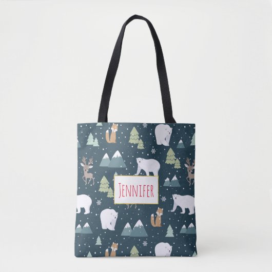 Cute Kerstwinter Animals Rustin Pattern Tote Bag (Voorkant)