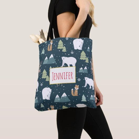 Cute Kerstwinter Animals Rustin Pattern Tote Bag (Dichtbij)