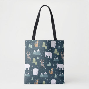 Cute Kerstwinter Animals Rustin Pattern Tote Bag