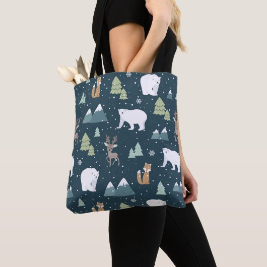 Cute Kerstwinter Animals Rustin Pattern Tote Bag (Dichtbij)