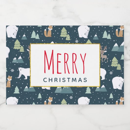 Cute Kerstwinter Animals Rustin Pattern Voedselcontainer Etiket (Enkel label)