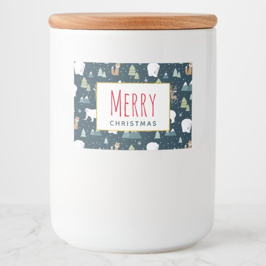 Cute Kerstwinter Animals Rustin Pattern Voedselcontainer Etiket (Voorkant)